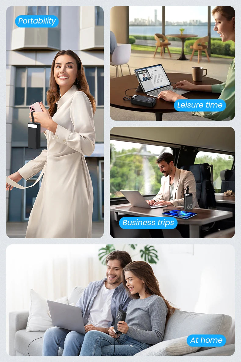 hganus Power Bank 60000mAh | QC PD3.0 22.5W | 4 Puertos | Linterna LED | Pantalla Digital | iPad, iPhone y Xiaomi