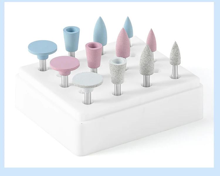 AZDENT 12Pcs/Set Dental Silicone Polishing Rubber Grinding Heads Teeth Polisher 2.35mm RA Finisher for Low Speed Handpiece