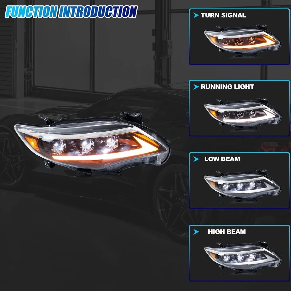 Faros LED Xunder Toyota Corolla 2011-2013 | DRL | Triple Proyector | Intermitente Secuencial | Par | Plug & Play