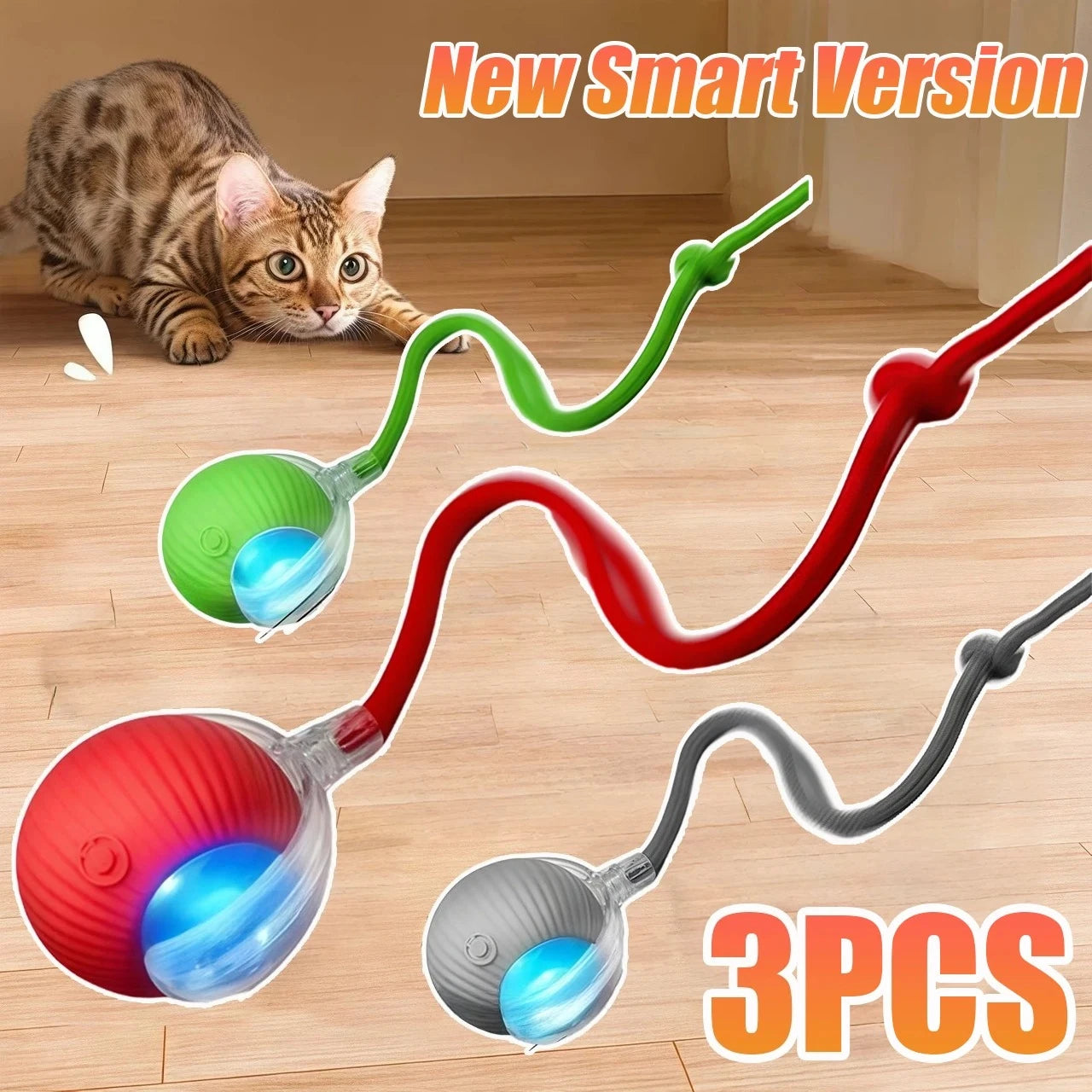New Cat Interactive Ball Toy Automatic Rolling Ball Faux Tail Rechargeable Smart Pet Electric Toy Dog Cat Training Imitate Mouse
