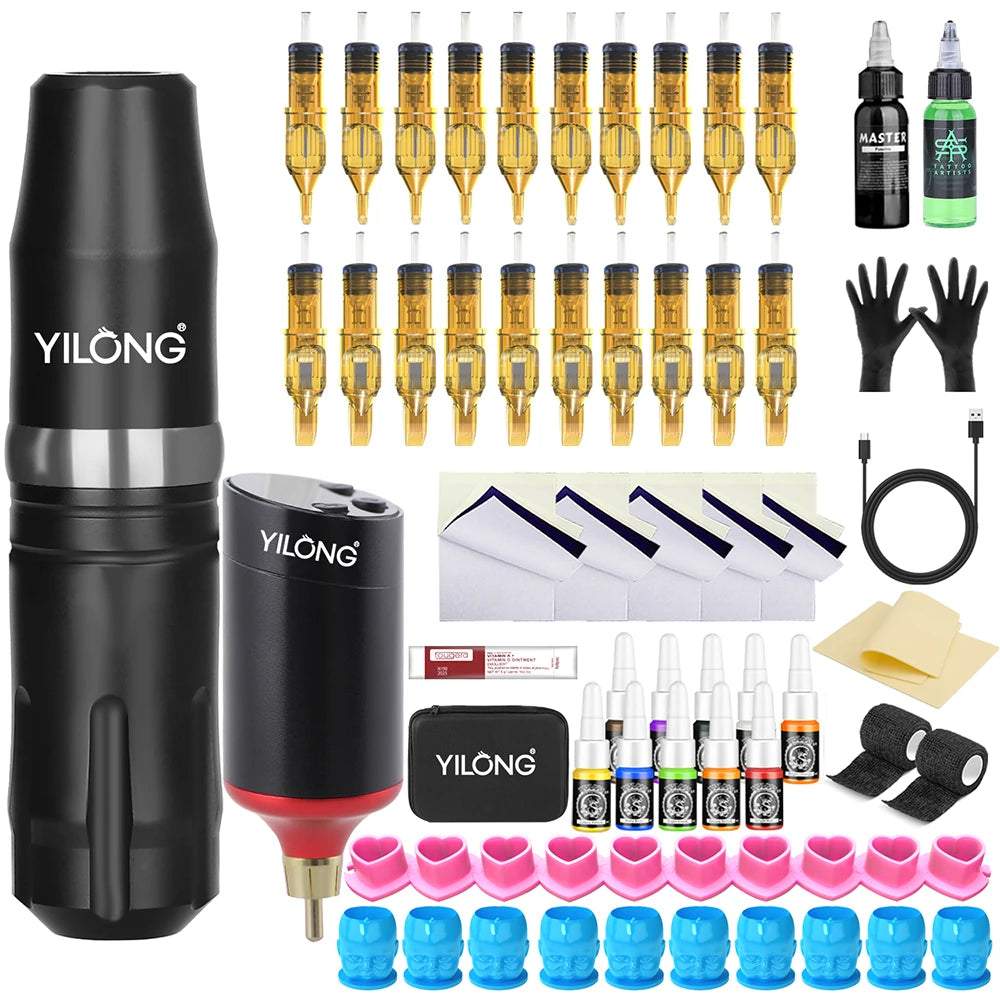 Wireless Tattoo Machine Pen Kit with Battery Mix CartridgeTattoo Tattoo Pen Set Rotary Professional Tattoo Kit for Tattoo Artist - Firu Total Sales
