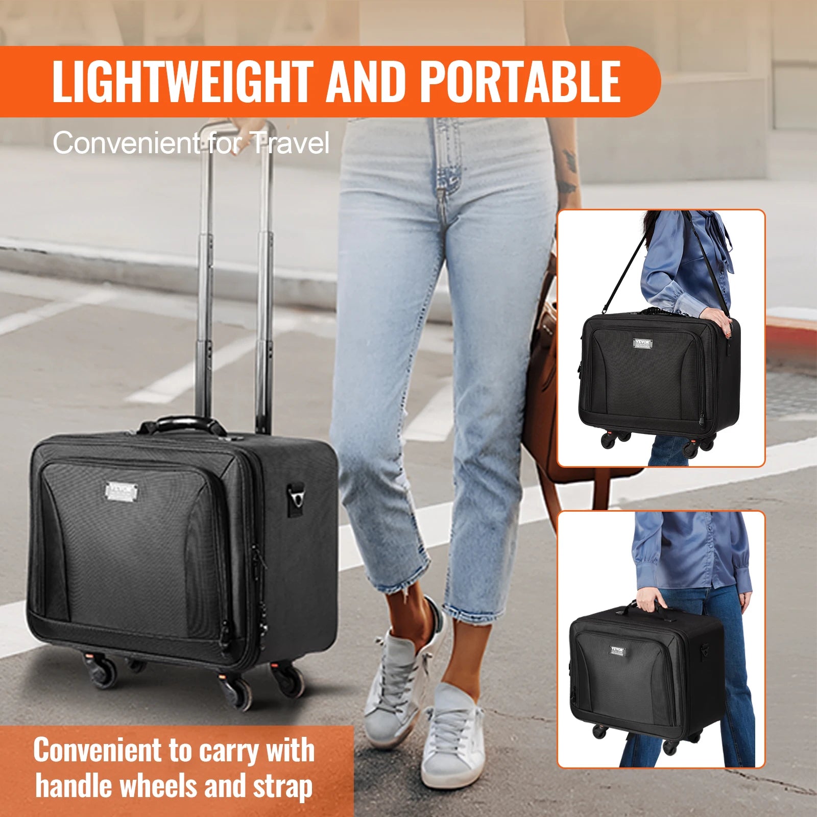 SucceBuy Rolling Makeup Train Case Storage Convenient Carry With Handle Wheels Strap Makeup Organizer Box Waterproof Oxford