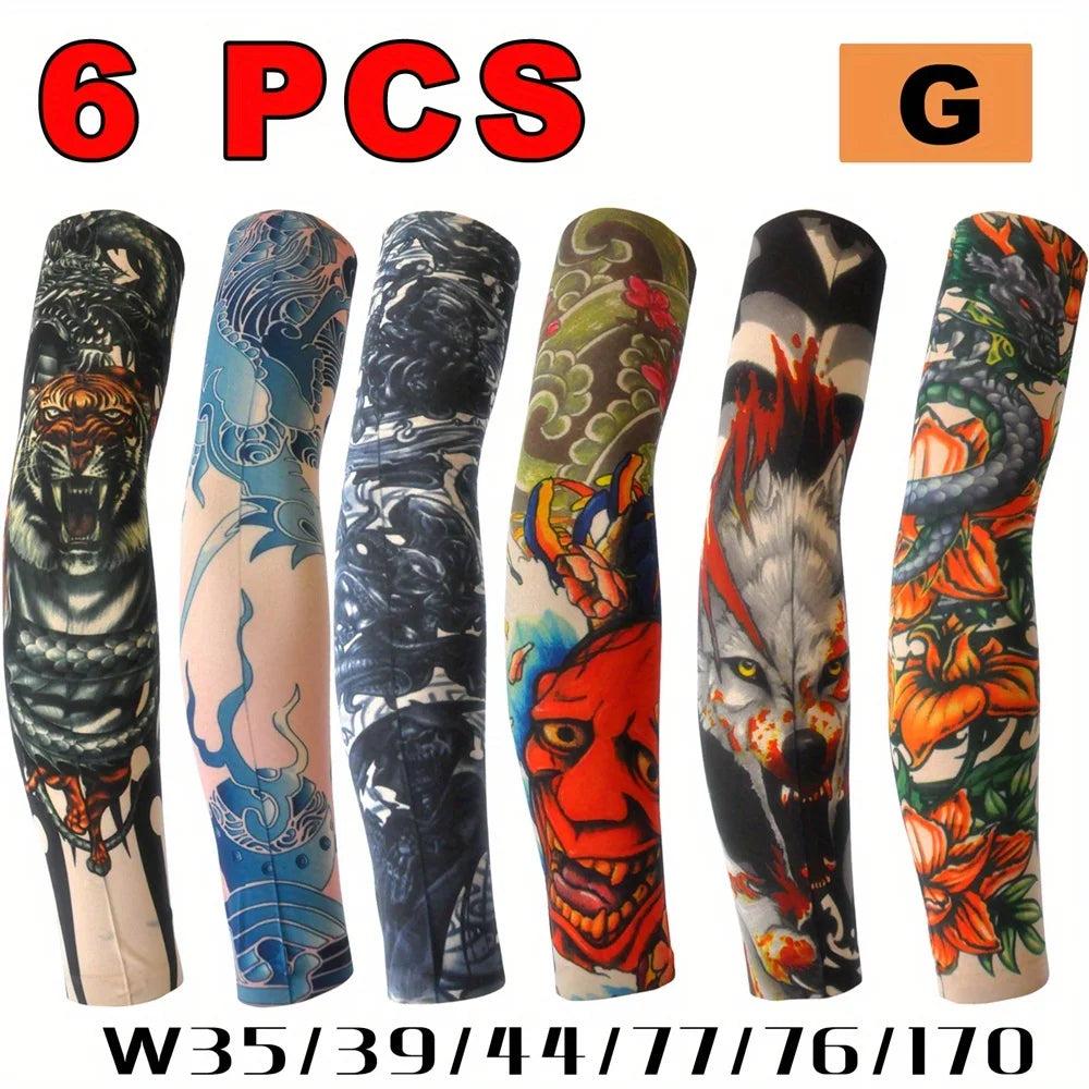 6Pcs Summer Thin Ice Slide Fiber Tattoo Arm Sleeve - Unisex Wear Resistant Cooling Arm Guard