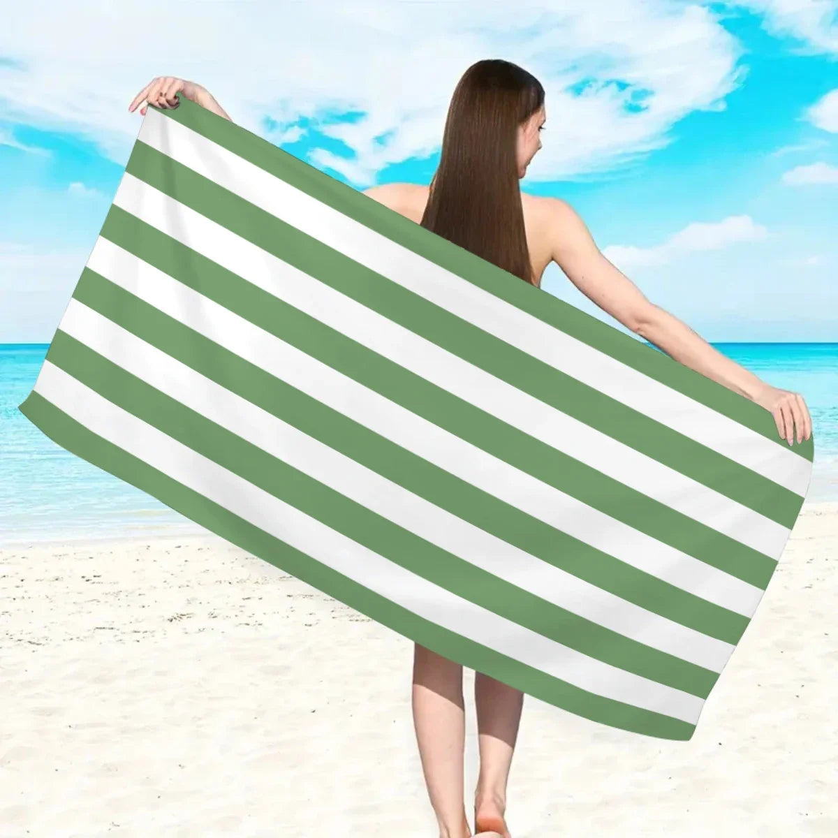 1pc Minimally Striped Beach Towel, Ultra-fine Fiber Quick Drying Absorbent Towel, Beach Swimming Vacation Beach Towel