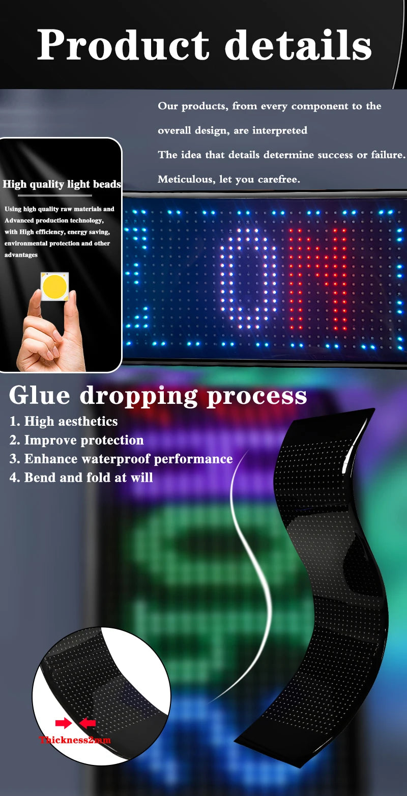 Panel LED RGB GCTECHING Programable | Bluetooth App | Texto Desplazable | Camión y Coche | DIY - Firu Total Sales