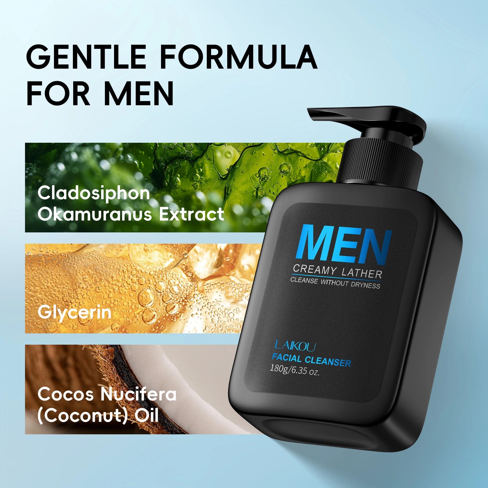 LAIKOU Men Skincare Set 4pcs TONE-UP Lazy Cream Facial Cleanser Toner Lotion Hydrating Oil Control 3-Minute Routine
