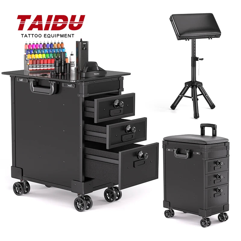TAIDU Suitcase Tattoo With Three Drawers Luggage Case Composite PU ABS Traveling Case Large Storage Space Tattoo Equipment