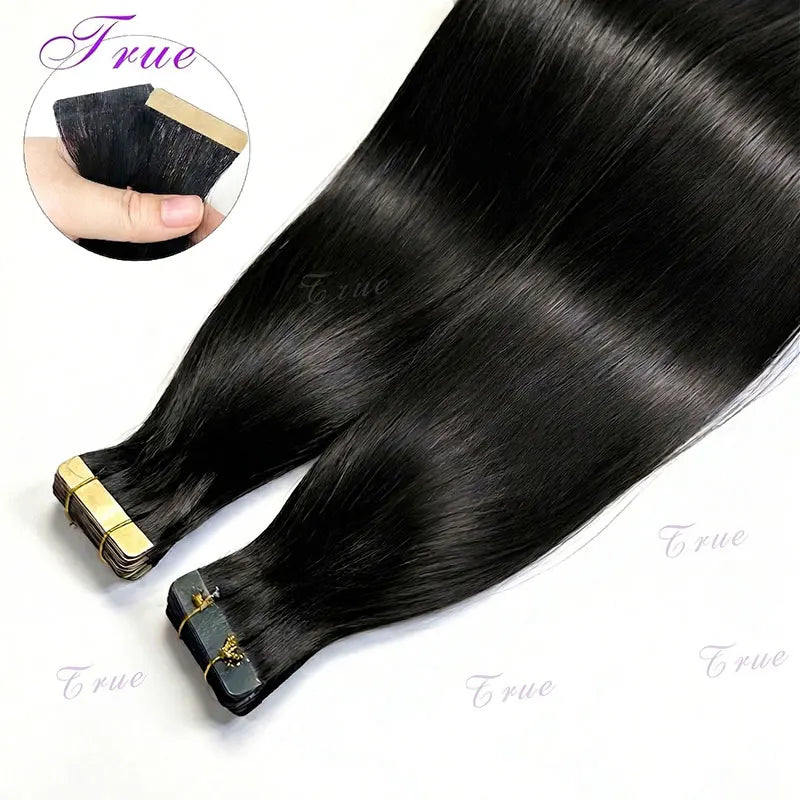 Seamless Invisible Straight Tape in Hair Extensions 100% Human Hair Brazilian Natural Black 16-22 Inch Skin Weft Tape Human Hair
