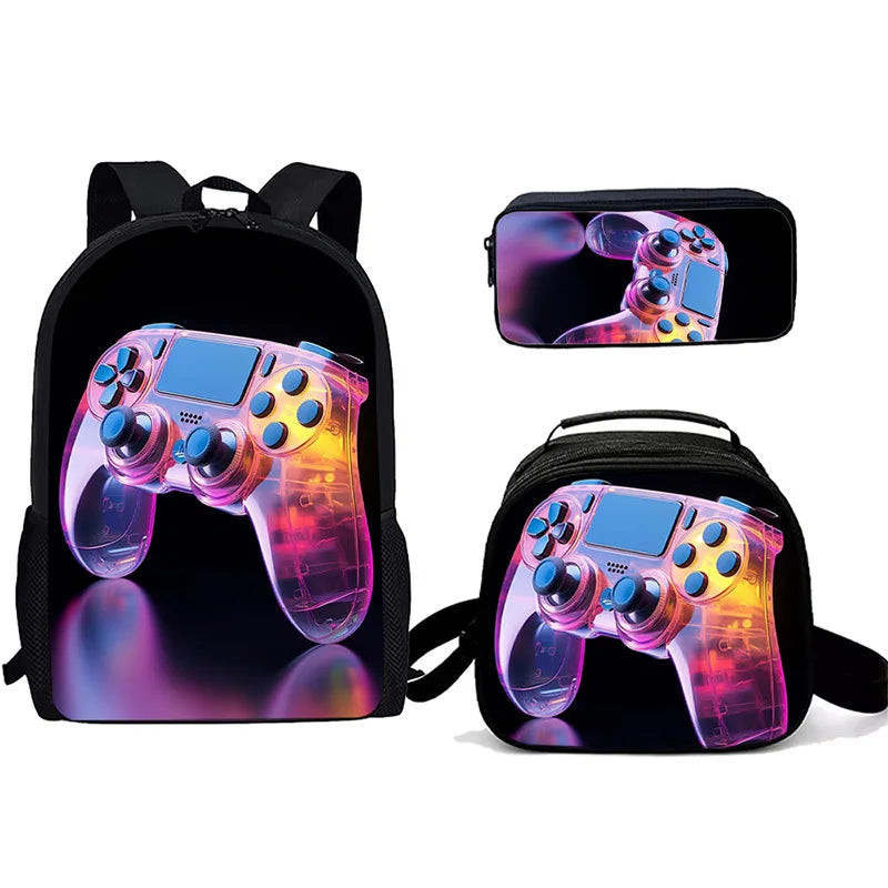Cartoon Popular games console pad 3D Print 3pcs/Set Student School Bags Laptop Daypack Backpack Crossbody Lunch bag Pencil Case