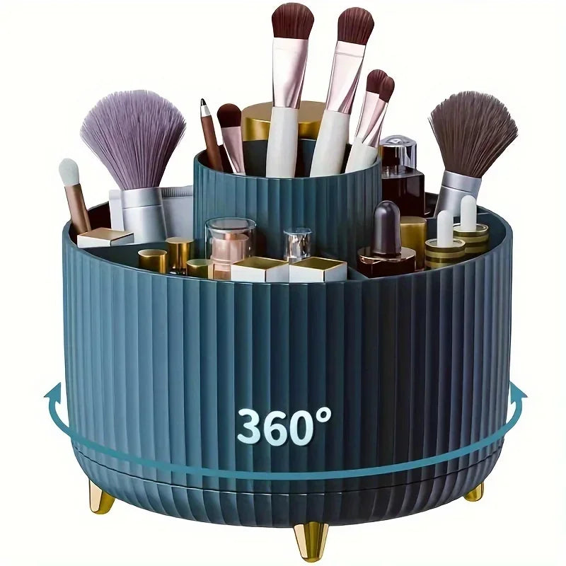 360° Rotating Makeup Organizer | 5 Compartments | Brushes, Lipstick & Cosmetic Holder