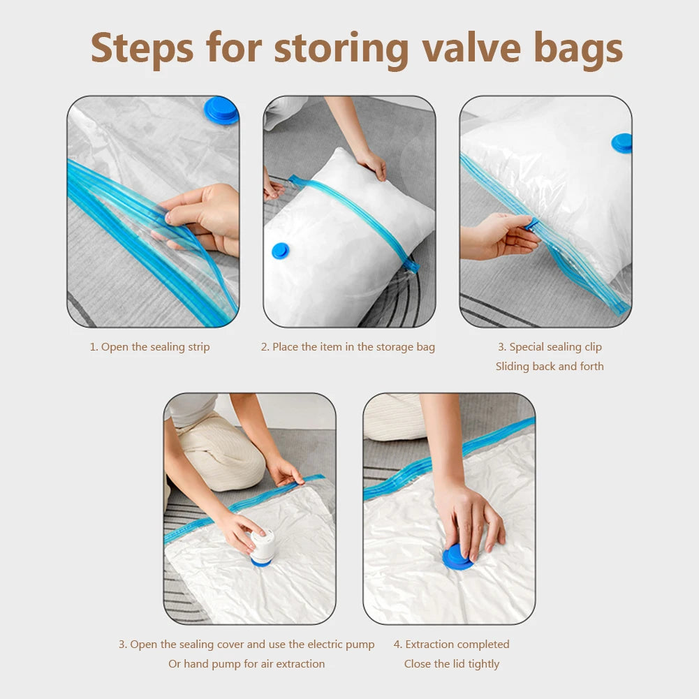 Folding Vacuum Storage Bags | Hand Pump Included | Blankets Clothes Pillows | Space Saving