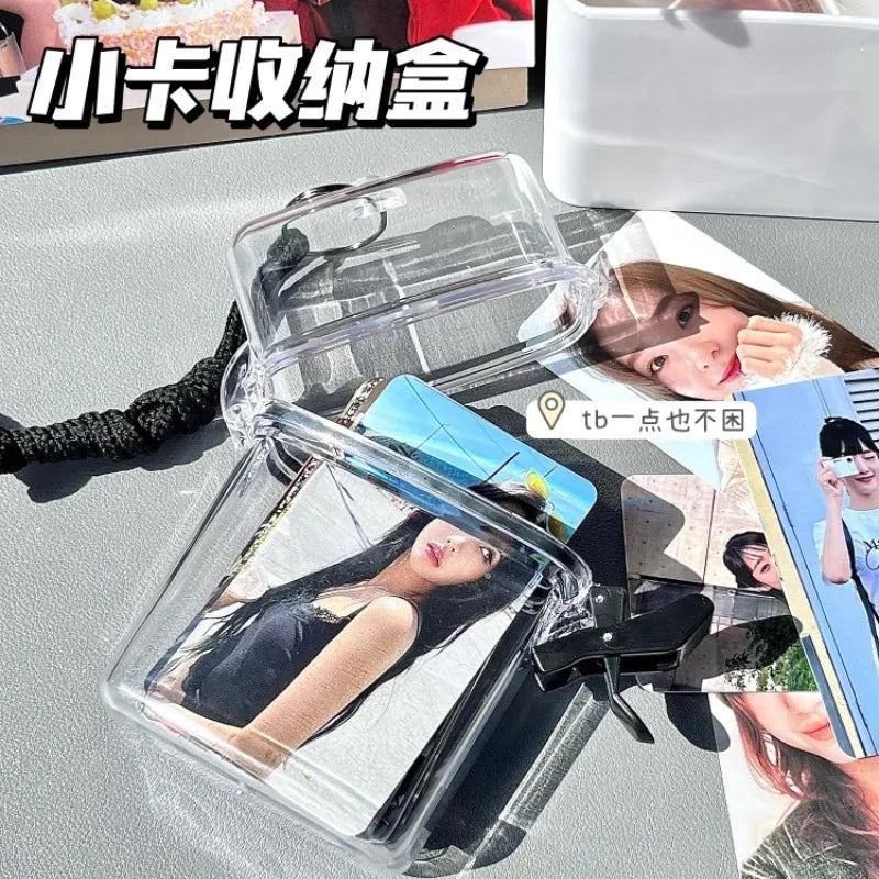 3 Inch Transparent Storage Box Photocard Holder With Rope Waterproof Card Case Outdoor Square Dustproof Box Photo Storage Box