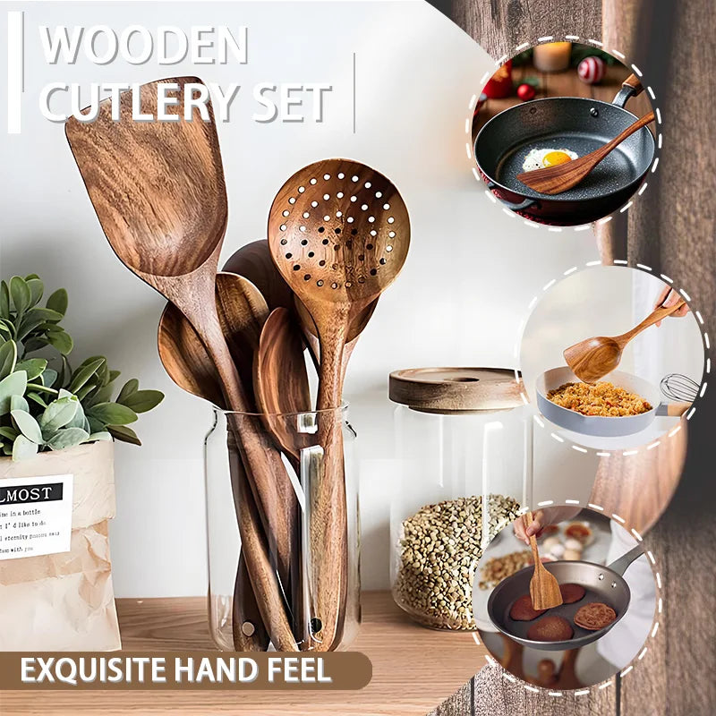 Set 5 Utensilios de Cocina de Madera | Sin Olor | Resistente al Calor | Hogar 🍳