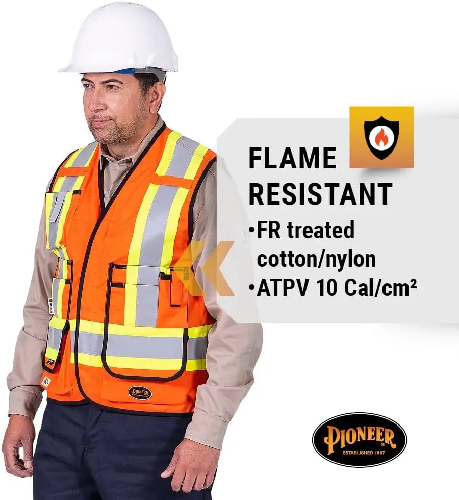 Hi Vis FR Surveyor's Safety Vest - Flame Resistant ARC Rated - Reflective for Men Women