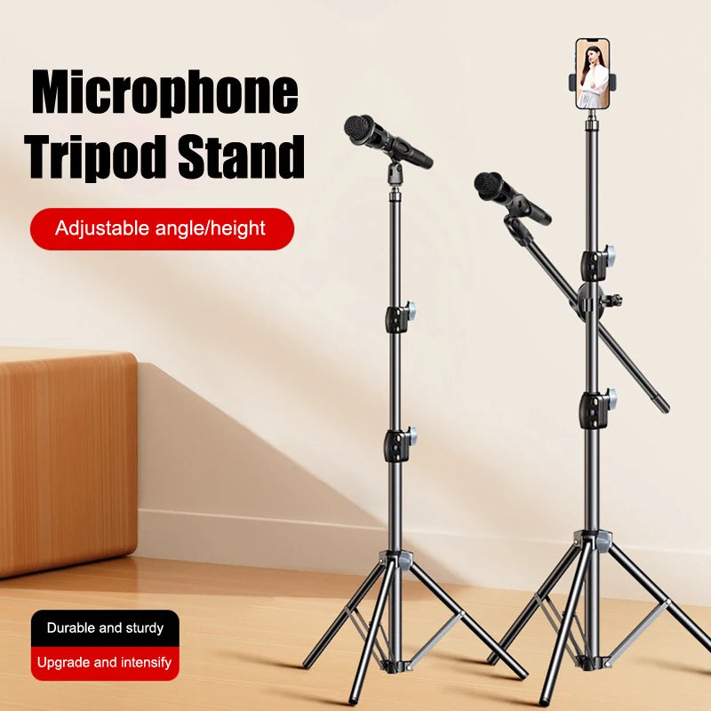 NEW! Microphone Boom Tripod Stand 1.7 2.1M Mic Tripod Bracket 66CM Crossbar Arms With Clip And Phone Holder