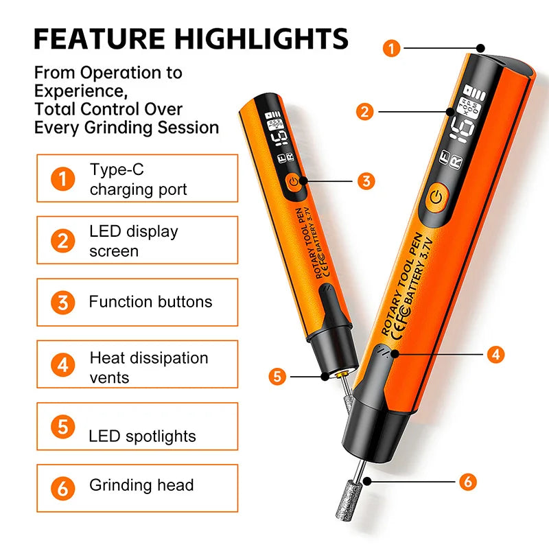 Household Handheld Power Tool Set Electric Mini Grinder Kit With LED Light 16000 RPM Max Engraving and Polishing