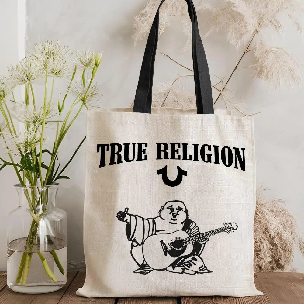 T-True Religion Storage Bags Canvas Tote Bag Double-Sided Print Fashion Shoulder Shopping Bag Gift Handbags