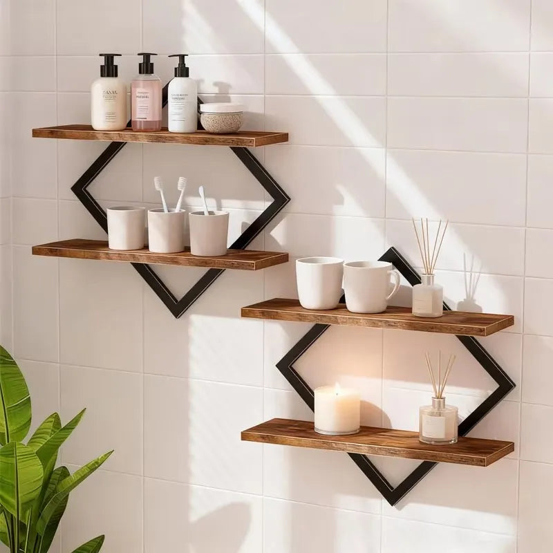2pcs Floating rack, one set of two wall mounted racks, four-layer suspended racks, one set of two wall mounted racks