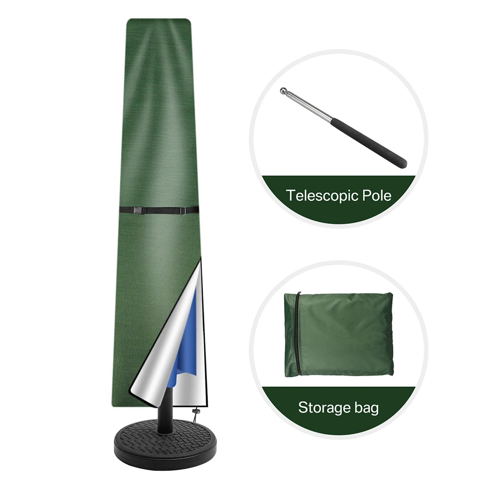 210D Straight Parasol Cover Waterproof Parasol Protective Cover with Zip Weatherproof UV-Anti Windproof Garden Umbrella Cover