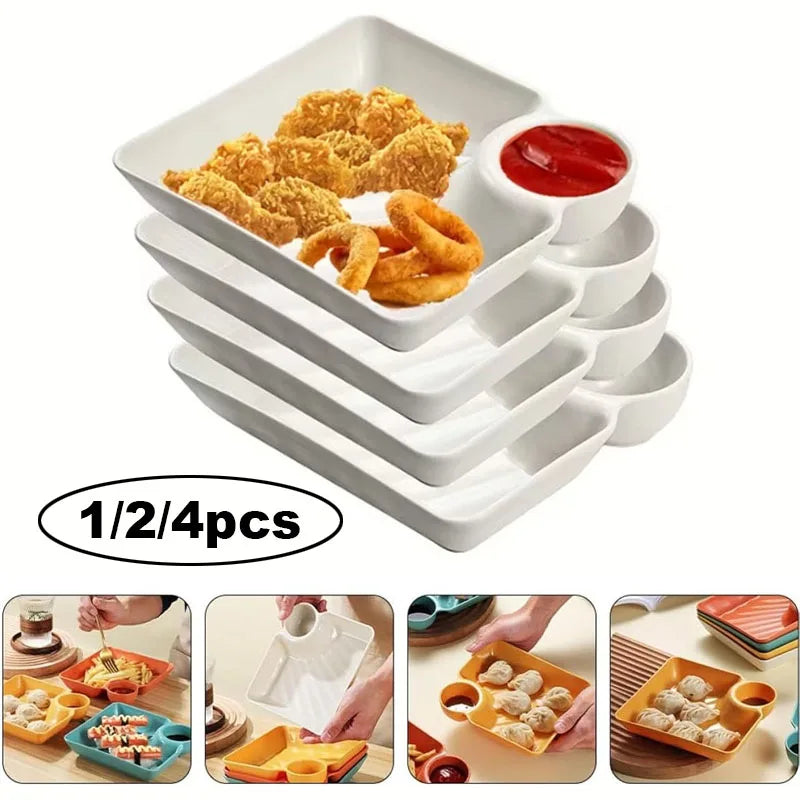 Chips and Salsa Serving Dish Plates 1/2/4pcs Reusable Chip and Dip Bowl Serving Dishes Rectangular Snack Tray with Compartments