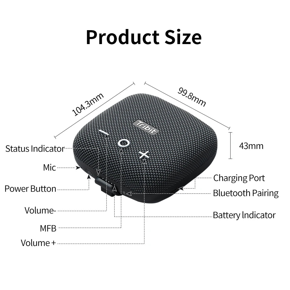 Tribit StormBox Micro 2 Portable Bluetooth Speaker with Deep Bass 10W Power IP67 Waterproof Small Outdoor Speaker Built-in Strap