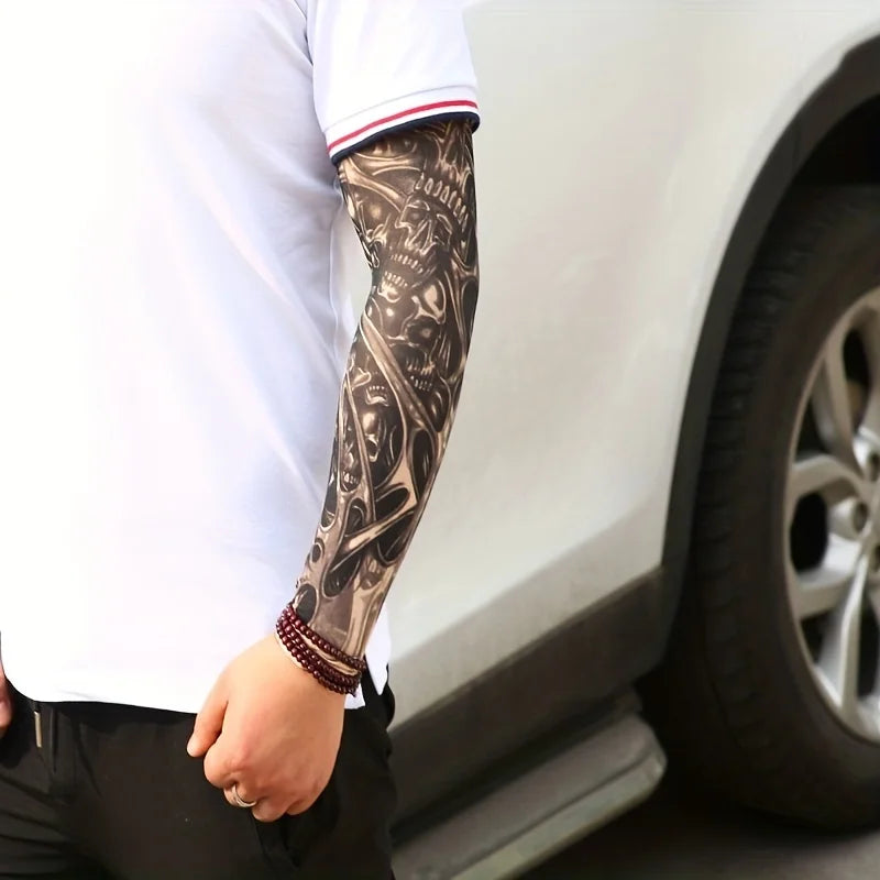 6Pcs Summer Thin Ice Slide Fiber Tattoo Arm Sleeve - Unisex Wear Resistant Cooling Arm Guard