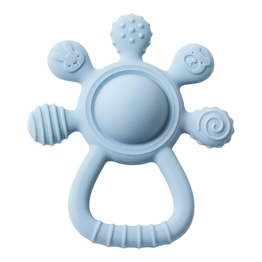 BPA Free Silicone Baby Teether — Sensory Rattle + Hand Bell | 0-12 Months