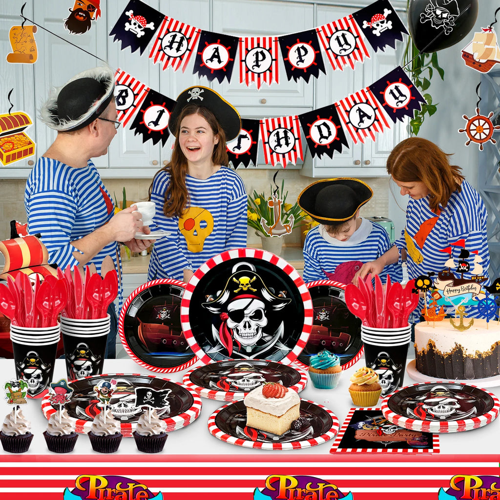 Pirate Birthday Party Supplies,161pcs Party Decorations&Tableware Set-Pirate Haging Swirln&Pirate Plates Cups Napkins etc