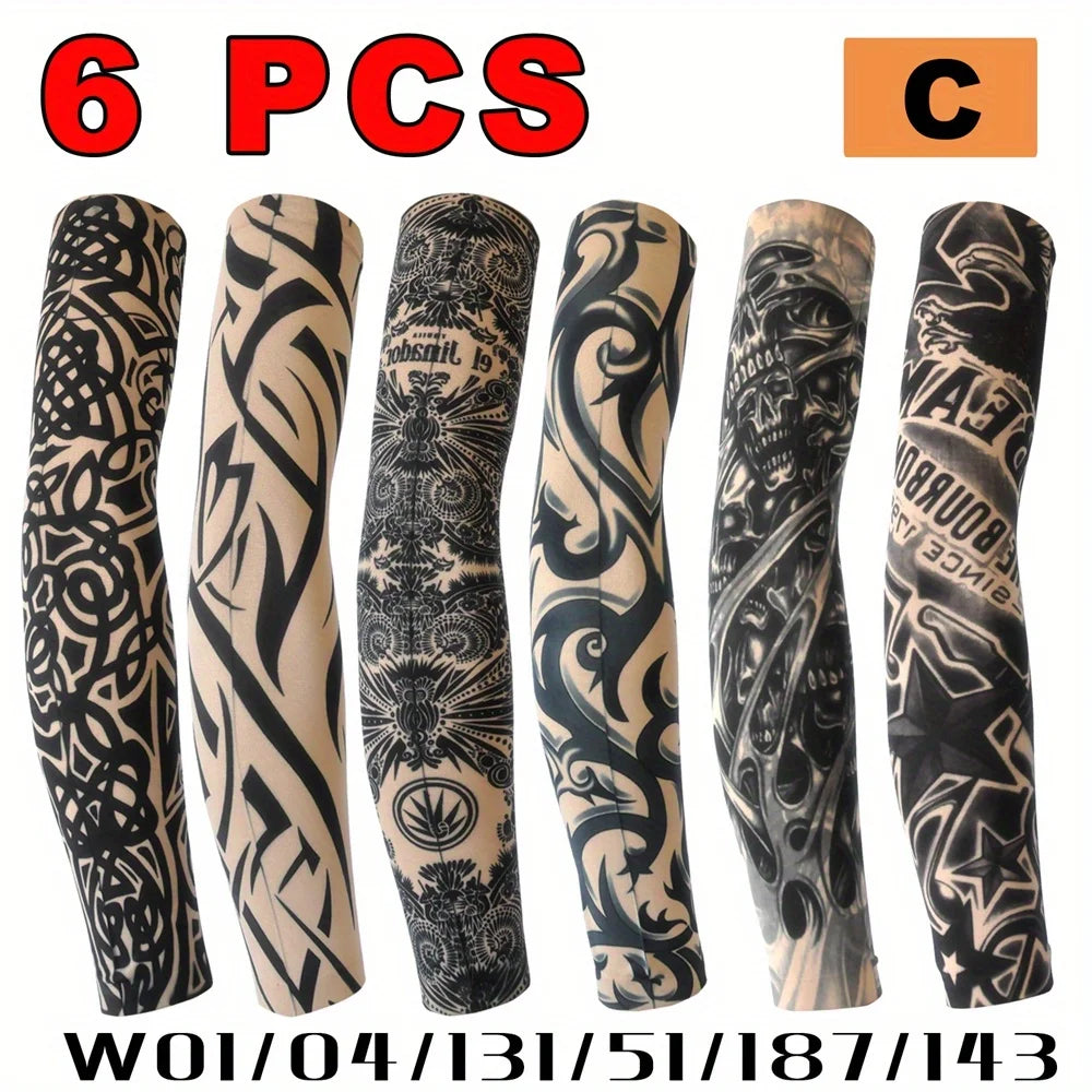 6Pcs Summer Thin Ice Slide Fiber Tattoo Arm Sleeve - Unisex Wear Resistant Cooling Arm Guard