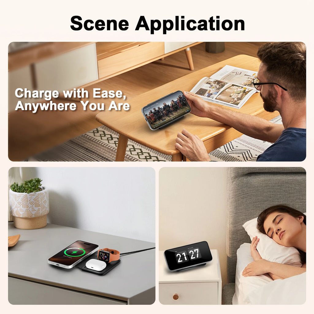 3 In 1 Wireless Charger Station Magnetic Foldable 15W For Apple Devices iPhone 16 15 14 13 12 Pro/Pro Max/Plus/Watch & Airpod - Firu Total Sales