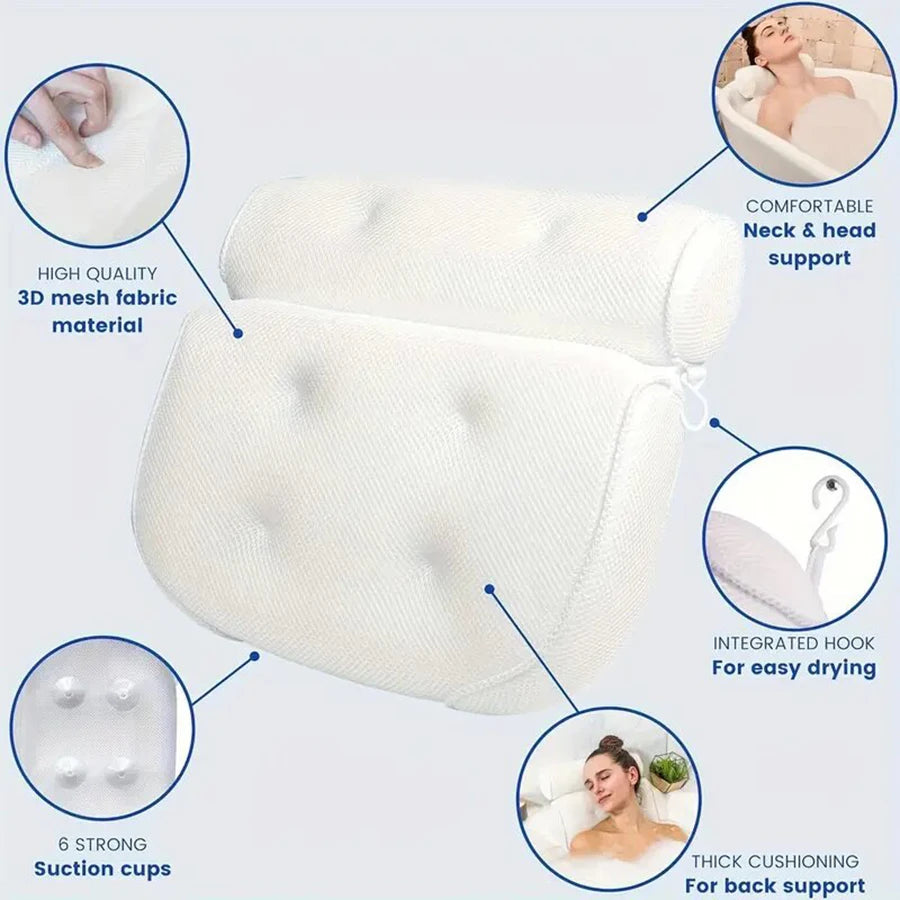 1 spa bathtub pillow with anti-slip suction cups for neck and back support, bathtub/bathroom accessory