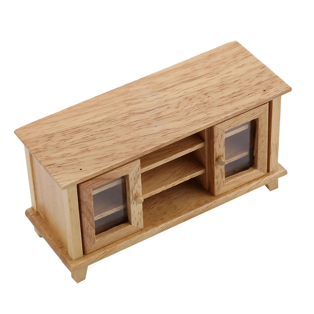 1/12 Scale Dollhouse Storage TV Cabinet Model Miniature Mini Wooden Furniture Children Gift