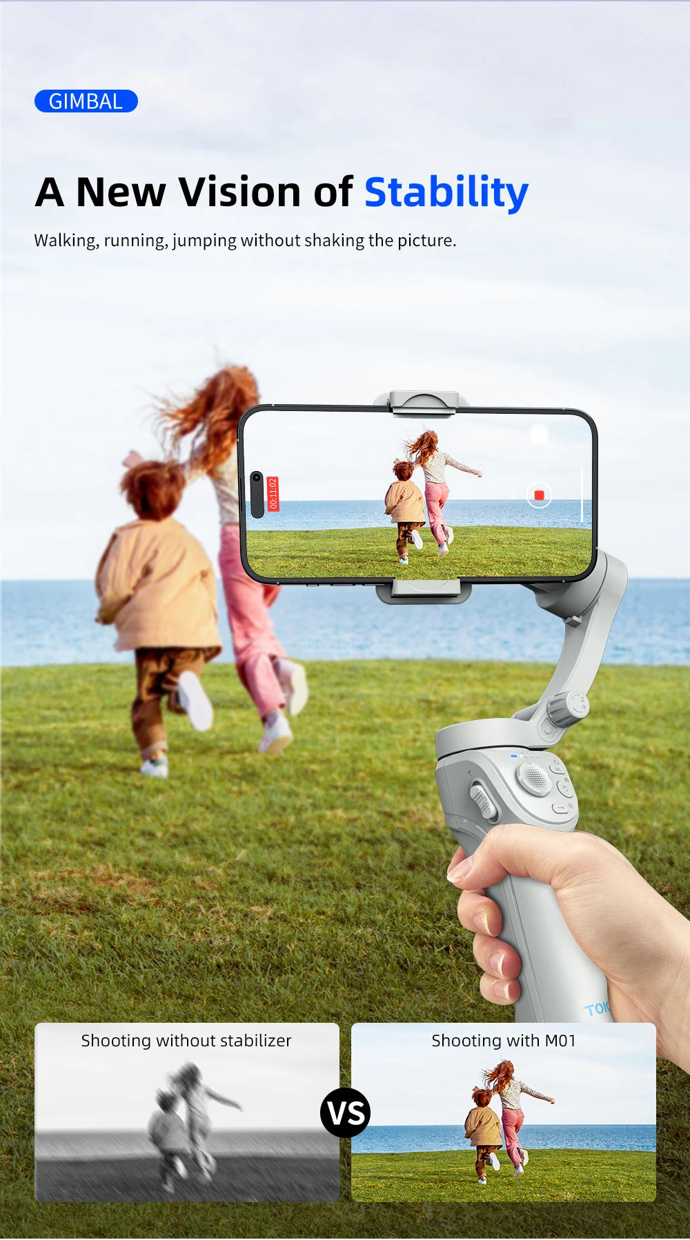 M01 3-Axis Smart Gimbal Handheld Stabilizer Selfie Tripod with Fill Light for Smartphone Anti Shake Foldable for Xiaomi iPhone - Firu Total Sales