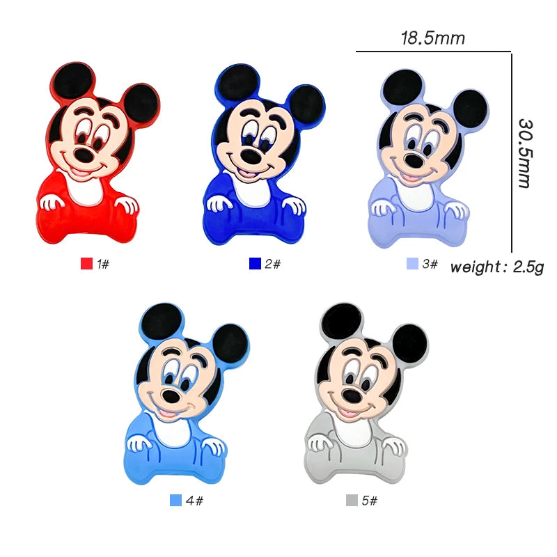 1/3/10pcs Silicone Mickey Teething Beads Food Grade Cartoon Shape Baby Teethers Toys DIY Pacifier Clips Chain Accessories