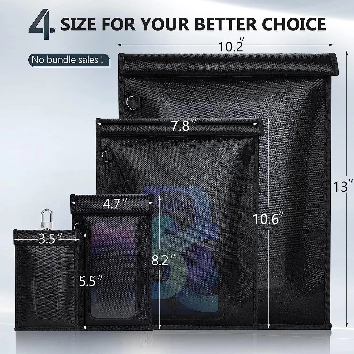 Car Key Signal Blocker Bag Waterproof Fireproof RFID Blocking Pouch Faraday Bag for Car Keys Phone Wallet Anti-Theft Protection
