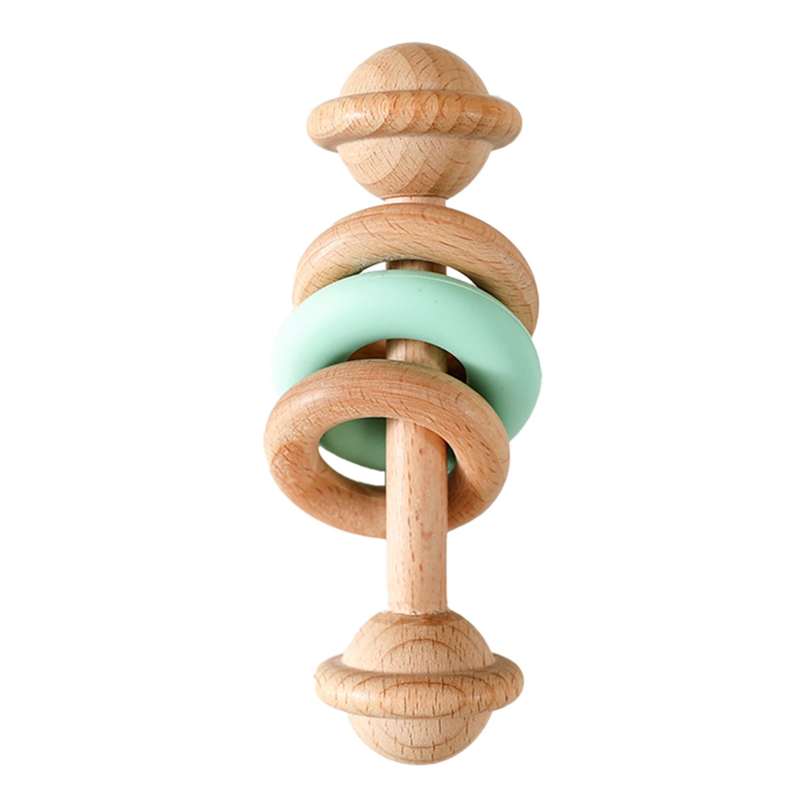 Wooden Rattle Silicone Ring — Sensory Baby Toy | 0-12 Months Gift