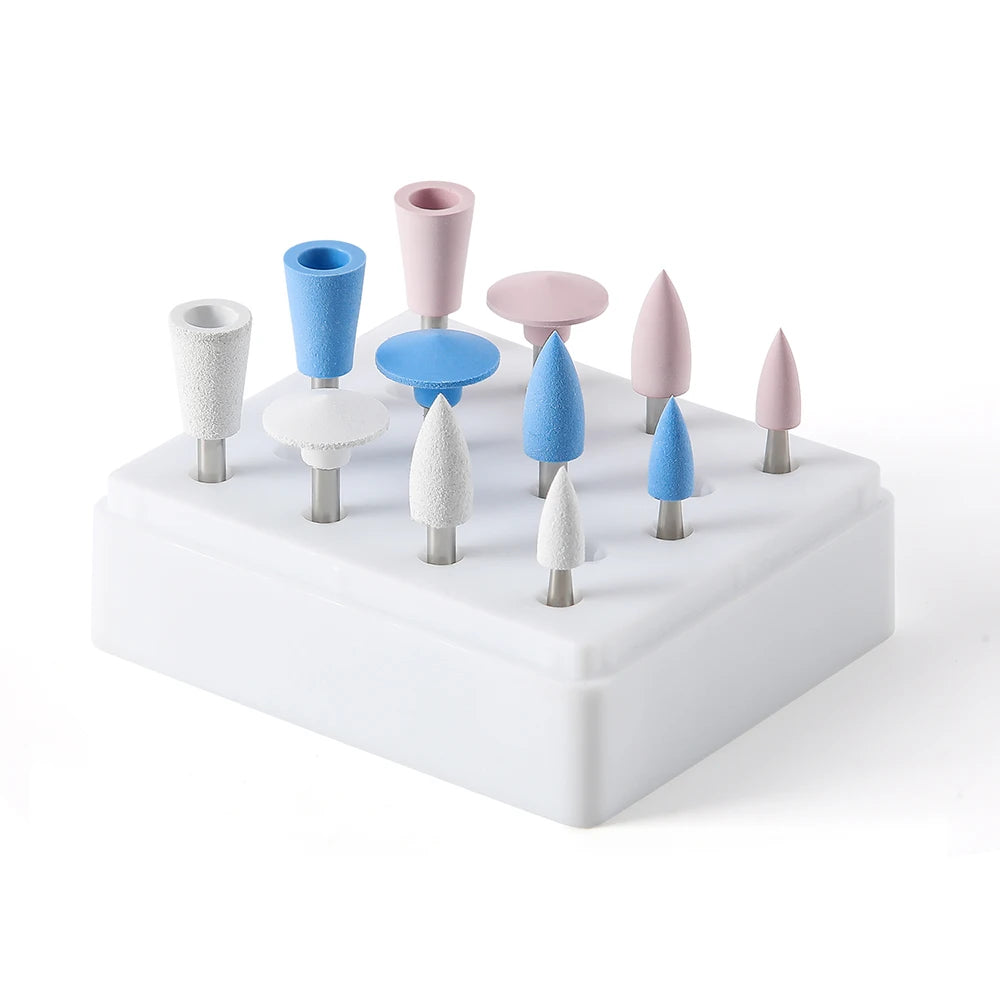 AZDENT 12Pcs/Set Dental Silicone Polishing Rubber Grinding Heads Teeth Polisher 2.35mm RA Finisher for Low Speed Handpiece