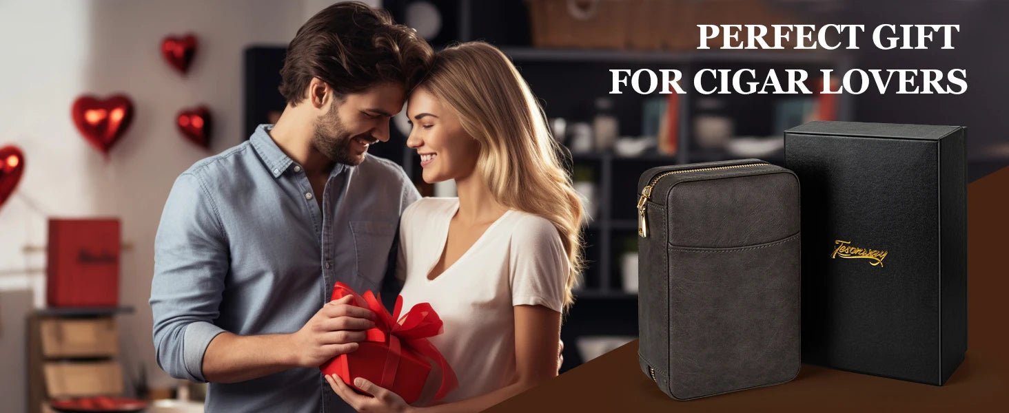 Travel Humidor Cigar Case&Cigar Lighter,Leather Cigar Case with Cedar Wood Tray,Hygrometer,Humidifier,Cigar Accessories for Men