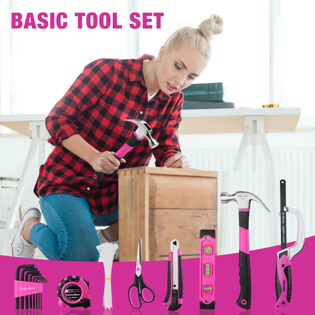 ValueMax Home Tool Set, 218-Piece Basic Household Repairing Tool Kit with 13-Inch Large Opening Tool Bag, Orange General Hand To - Firu Total Sales