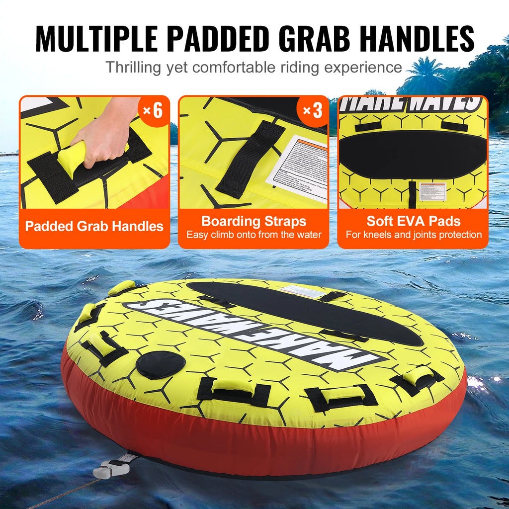 SucceBuy Towable Tube for Boating 1-3 People Inflatable Boat Tubes&Towables 63" Round Water Sport Towable Tube for Boat to Pull