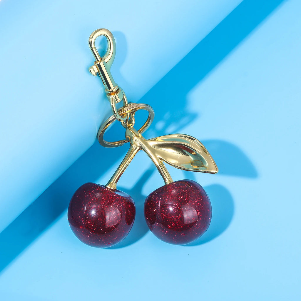 Fashion Red Cherry Keychain Pendant Summer Fruits Keyring for Women Men Bag Jewelry Accessory Gift