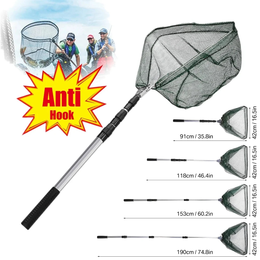 Extendable Folding Fishing Landing Net 55‑190cm Aluminum Alloy Mesh Safe Fish Catching & Releasing