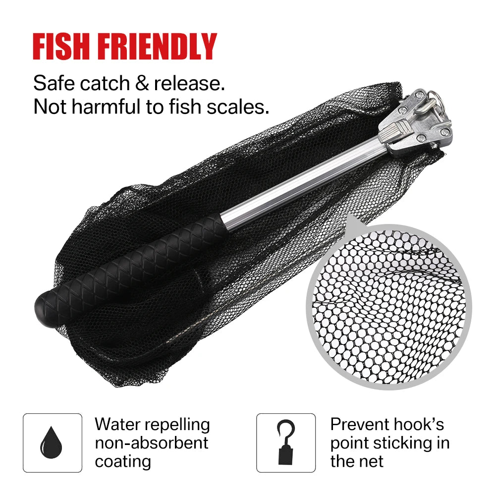 Collapsible Fishing Landing Net with Telescoping Pole Handle Extend to 190cm 100cm 80cm Fishing Net For Saltwater Freshwater
