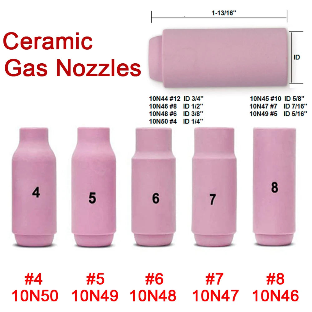 12Pcs TIG Welding Torch Consumable Collect Bodies Ceramic Nozzles Back Cap For WP17 WP18 WP26 Durable Practical Accessories