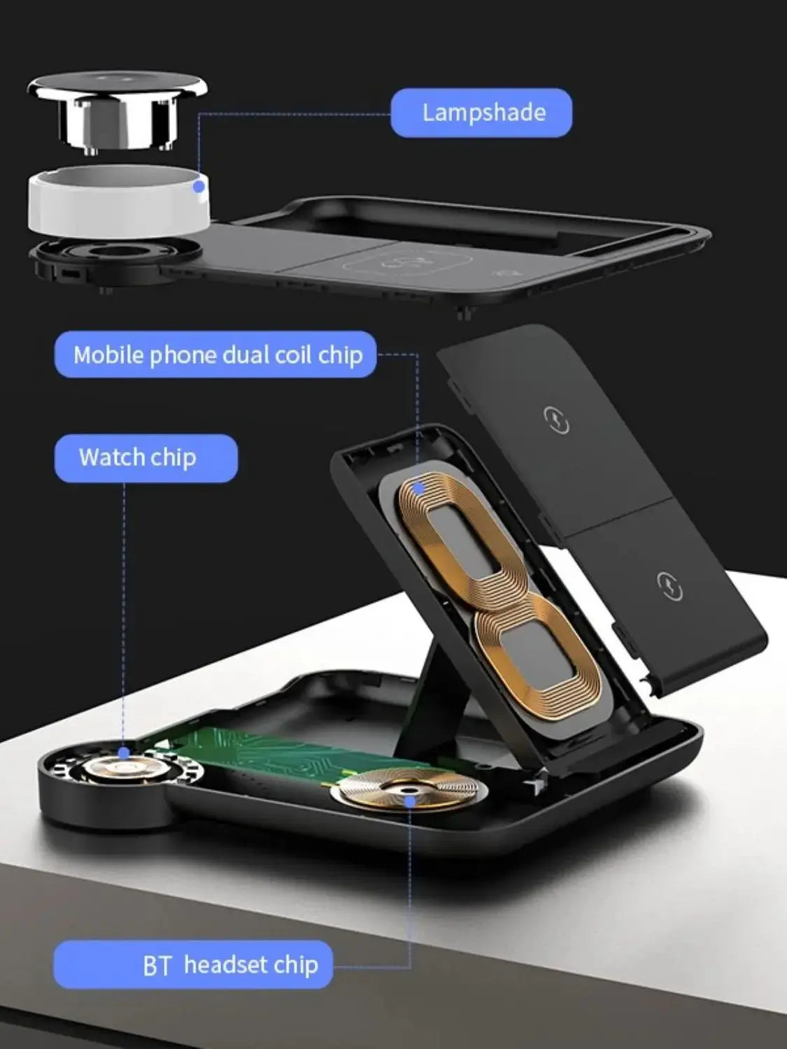 Foldable 3-in-1 Wireless Charging Station, 15W Fast Wireless Charger Stand, Night Light Wireless Charging for iPhone 15, 14, 13,