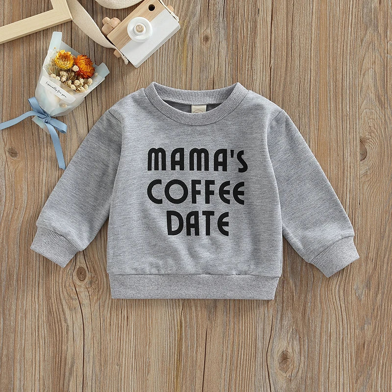 Baby Sweatshirt Letter Print Design Long Sleeve Round Neck Cute Breathable Pullover Tops