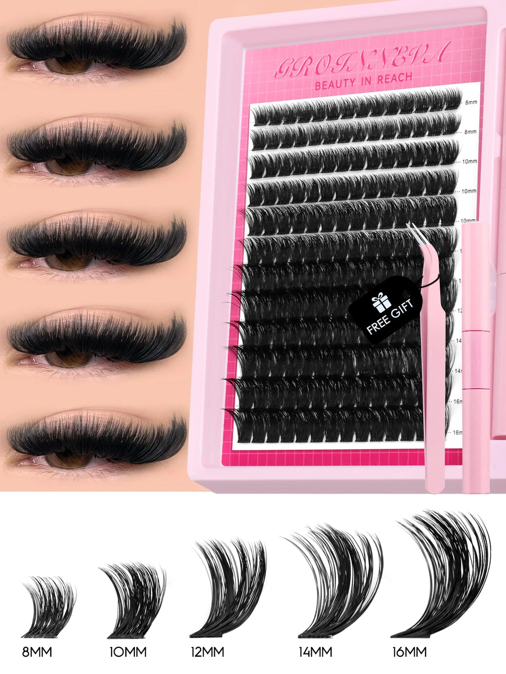 Lash Clusters Kit Fluffy Individual Lashes C Curl Cluster Eyelash Extensions 10-18mm DIY Lash Extension Kit Lash Bond and Seal