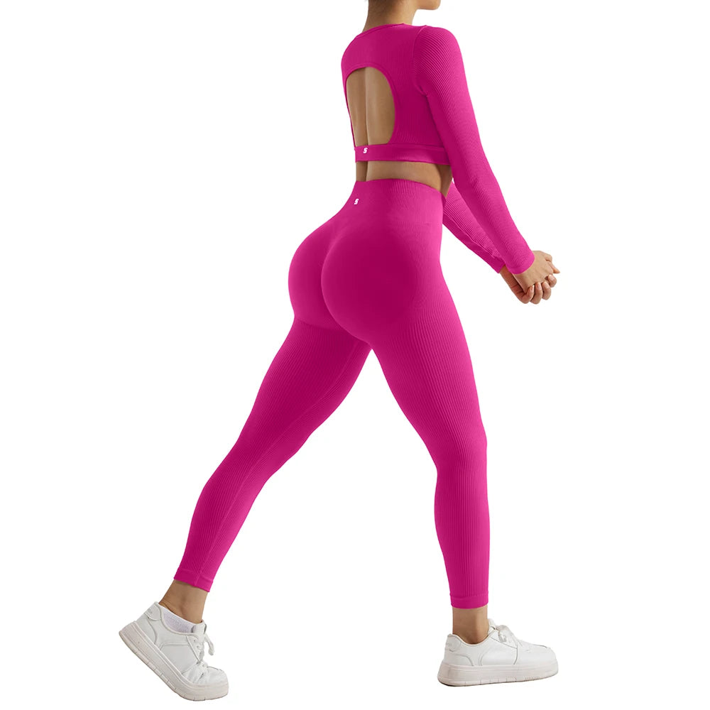 2PCS Yoga Suit Women Sports Set Quick-Drying Gym Set Tracksuit Running Workout Long Sleeve Sports Shirt Yoga Set Yoga Clothing