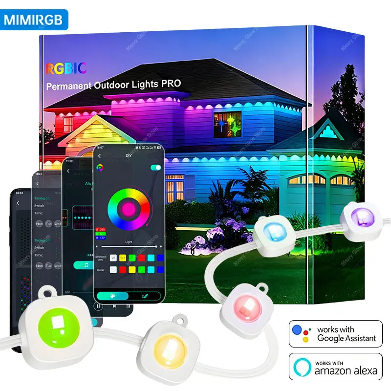 Luces Alero Exterior MIMIRGB 150FT | 90LEDs RGBIC | App Control | Sincronización Musical | Alexa | Fiestas y Navidad - Firu Total Sales