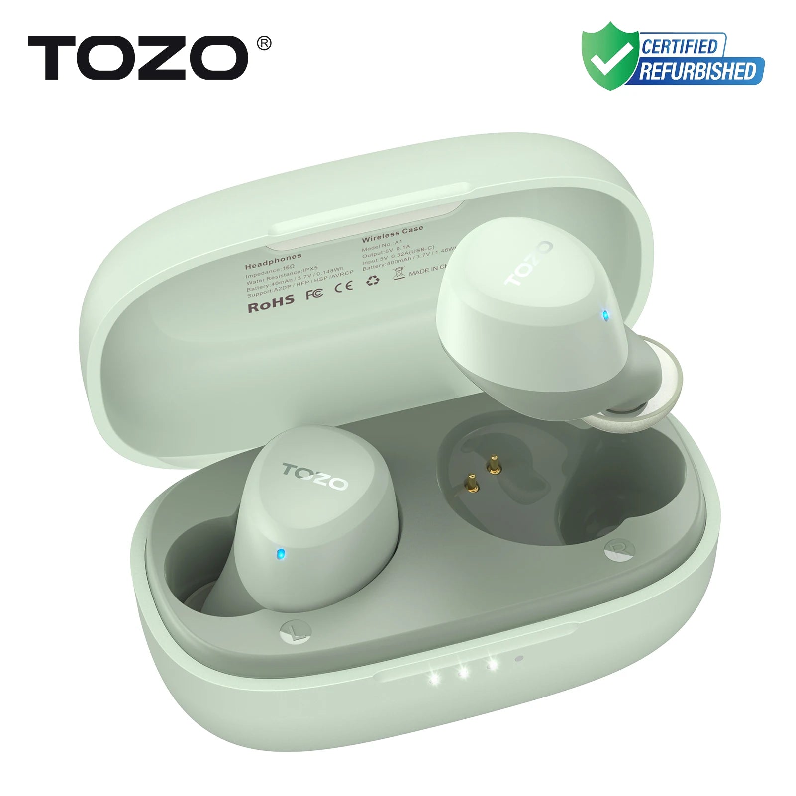 Auriculares TWS TOZO Reacondicionados | Bluetooth 5.3 | Impermeables | Control Táctil | iPhone y Android - Firu Total Sales